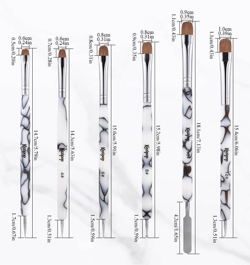 KAZIPOP French Dual-End Nail Brush Kolinsky Sable Professional Gel Acrylic Nail Art Tool for Nail Extensions Dotting Tool 3D Nail Art Manicure Pedicure and Salon at Home (2#) - Image 4