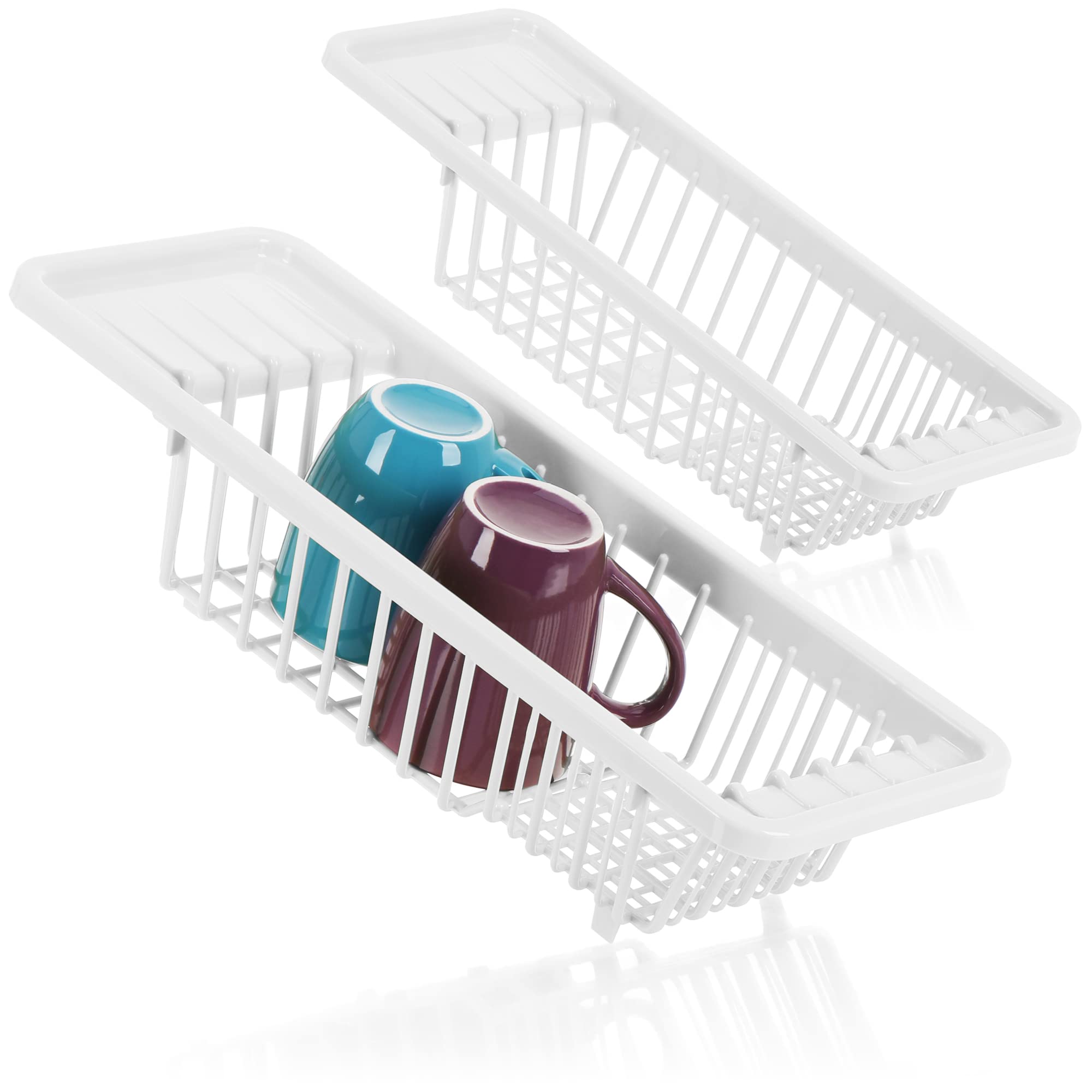 com-four® 2x draining basket - draining rack for the sink - white draining aid for dishes and other household items - hanger for the sink