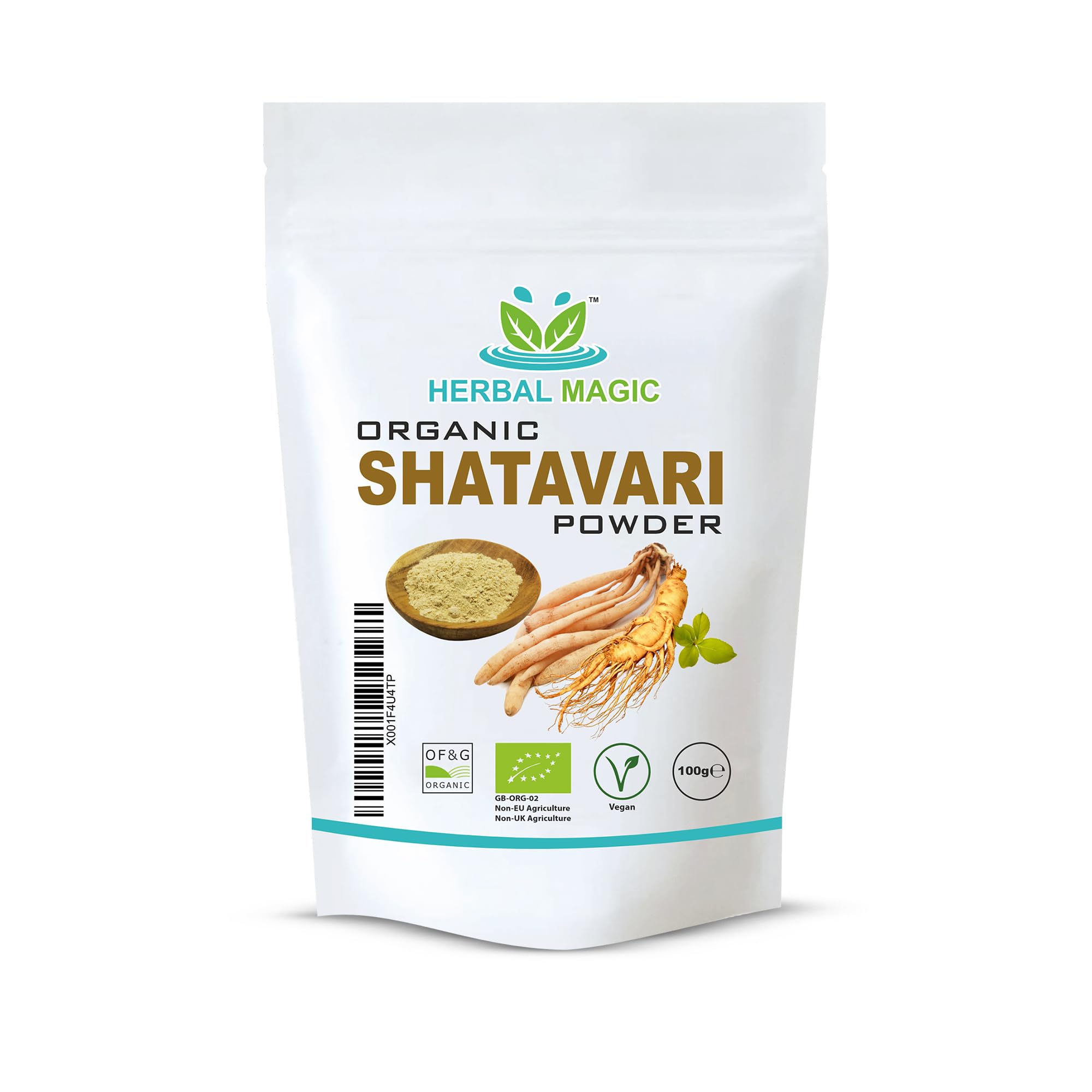 Herbal Magic's Organic Shatavari Root Powder(Asparagus racemosus)-Prized Herb in Ayurveda-Plant of 100 Roots superfood Combi with Milk& Honey - Free from Fillers&Preservatives-100gEU Organic