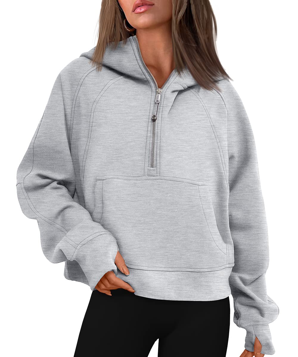Trendy QueenWomens Half Zip Cropped Hoodies Long Sleeve Fleece Quarter Zip Pullover Sweatshirts Fall Outfits Clothes