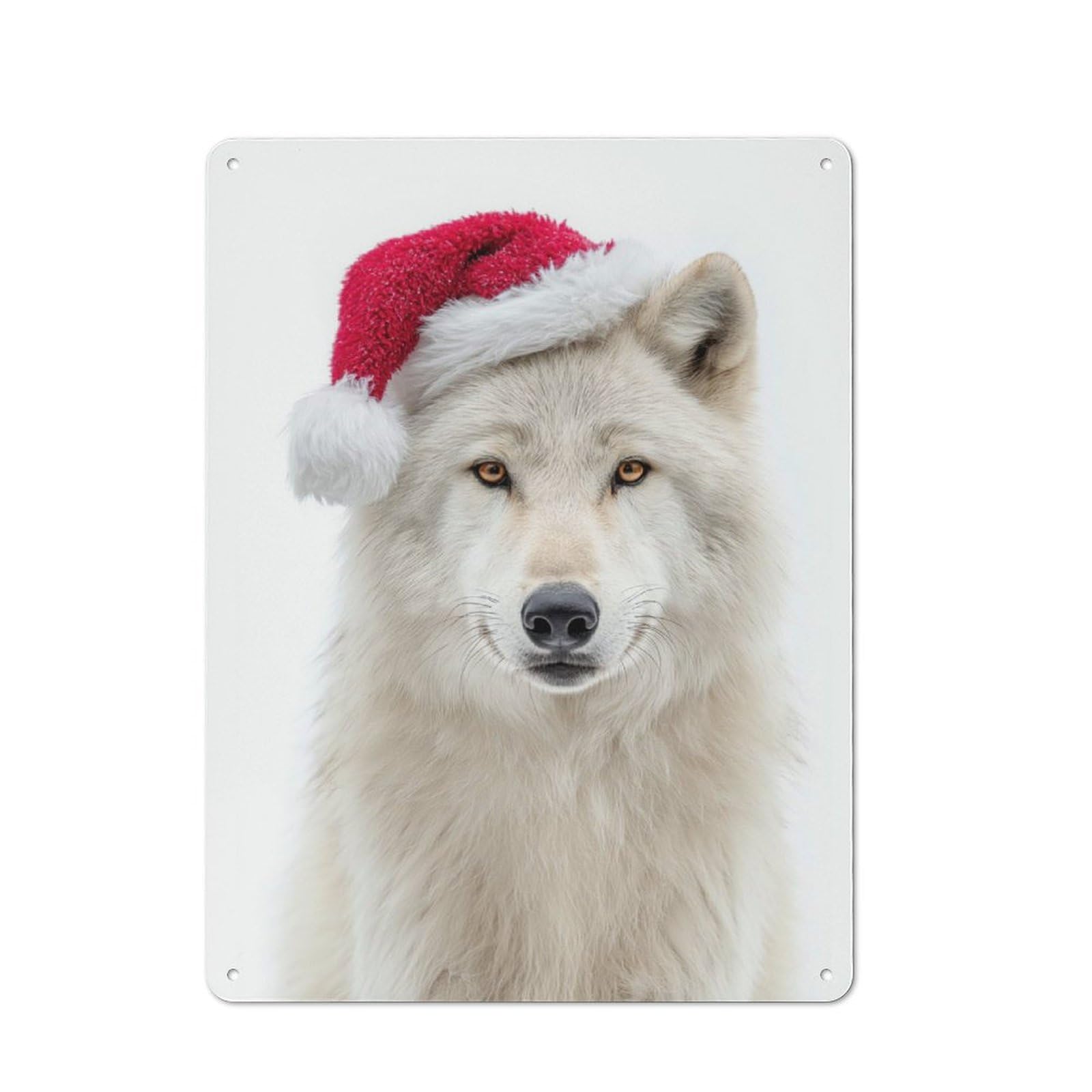 Junmoney Arctic Wolf Wearing A Santa Hat For Man Cave Or Games Room, Retro Tin Sign 40X30cm, A Christmas Gift For People Styling Man Cave And Games Room