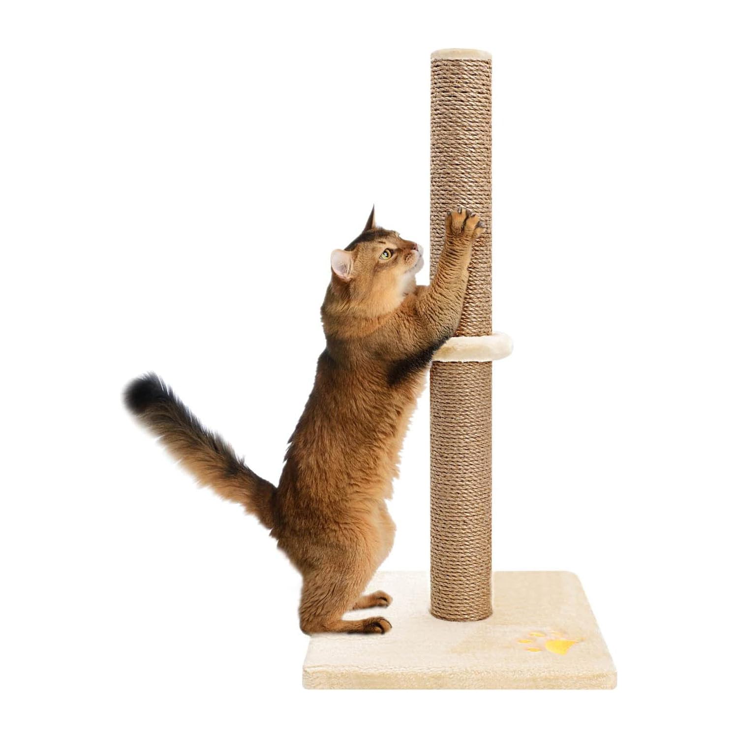 Youyijia 2-Tier Cat Scratching Post 30X30X62CM Vertical Full Scratcher Sisal Cat Tree with Carpet Covered Heavy Base Natural Sisal Cats Activity Center Vertial Tree for Kittens and Adult Cats (Beige)