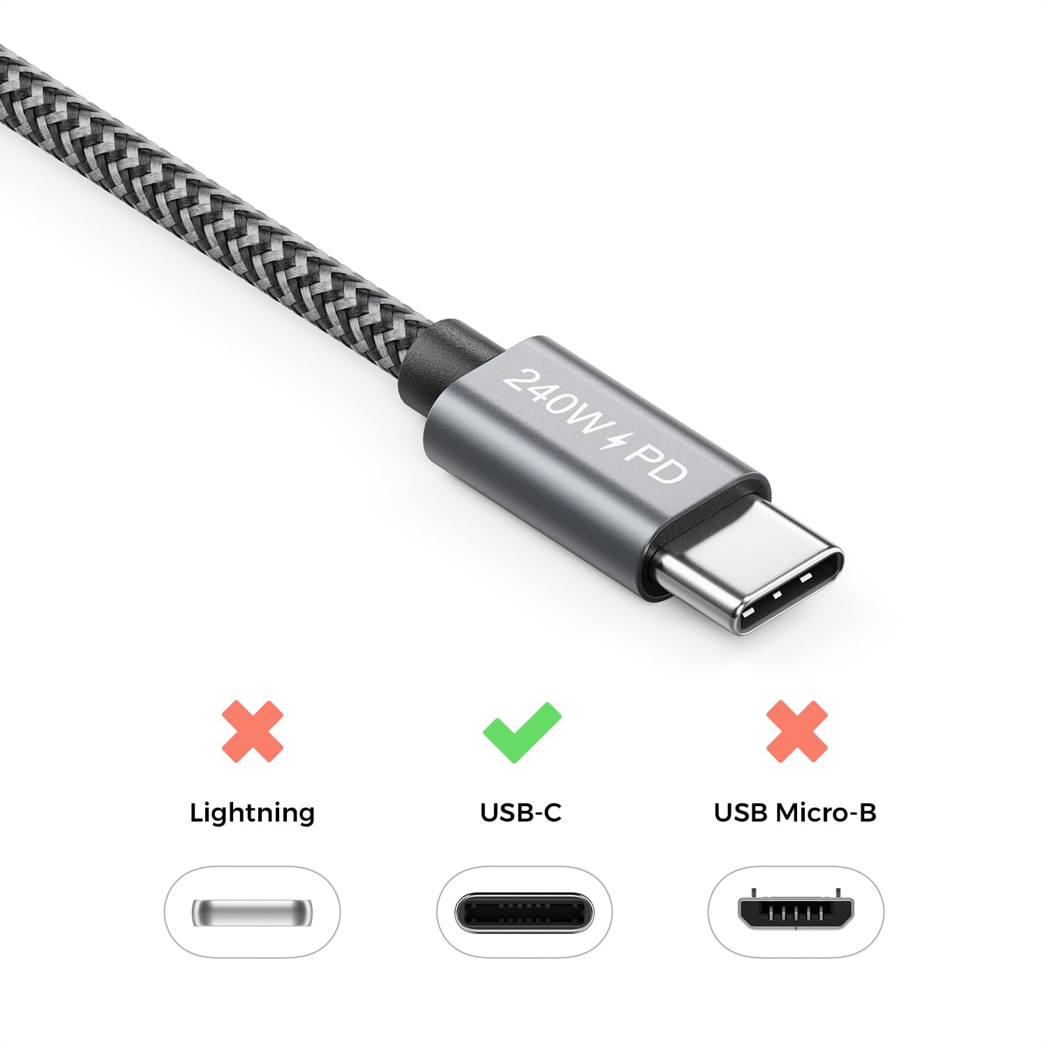 deleyCON 1m 240W USB-C Cavo Ricarica Rapida PD3.1 - USB C a C - Collegamento per iPhone 17 16 15 Pro Max Air Galaxy A16 A17 A56 S25 S24 S23 Pixel iPad Pro MacBook AirPods Tablet Switch PS5 - 5