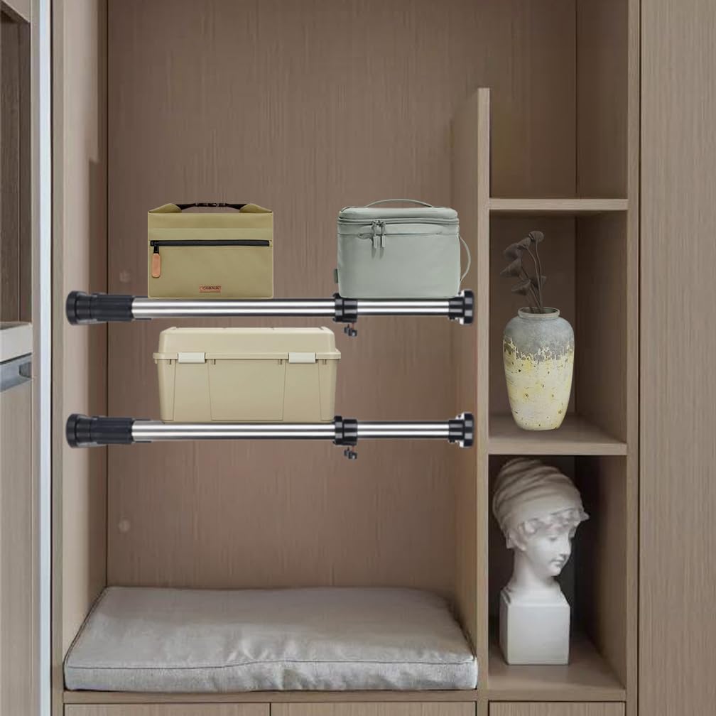 Barra de tensión ajustable extensible para armario, paquete de 2, organizador de armario para cocina y baño, color negro (70 120 cm)