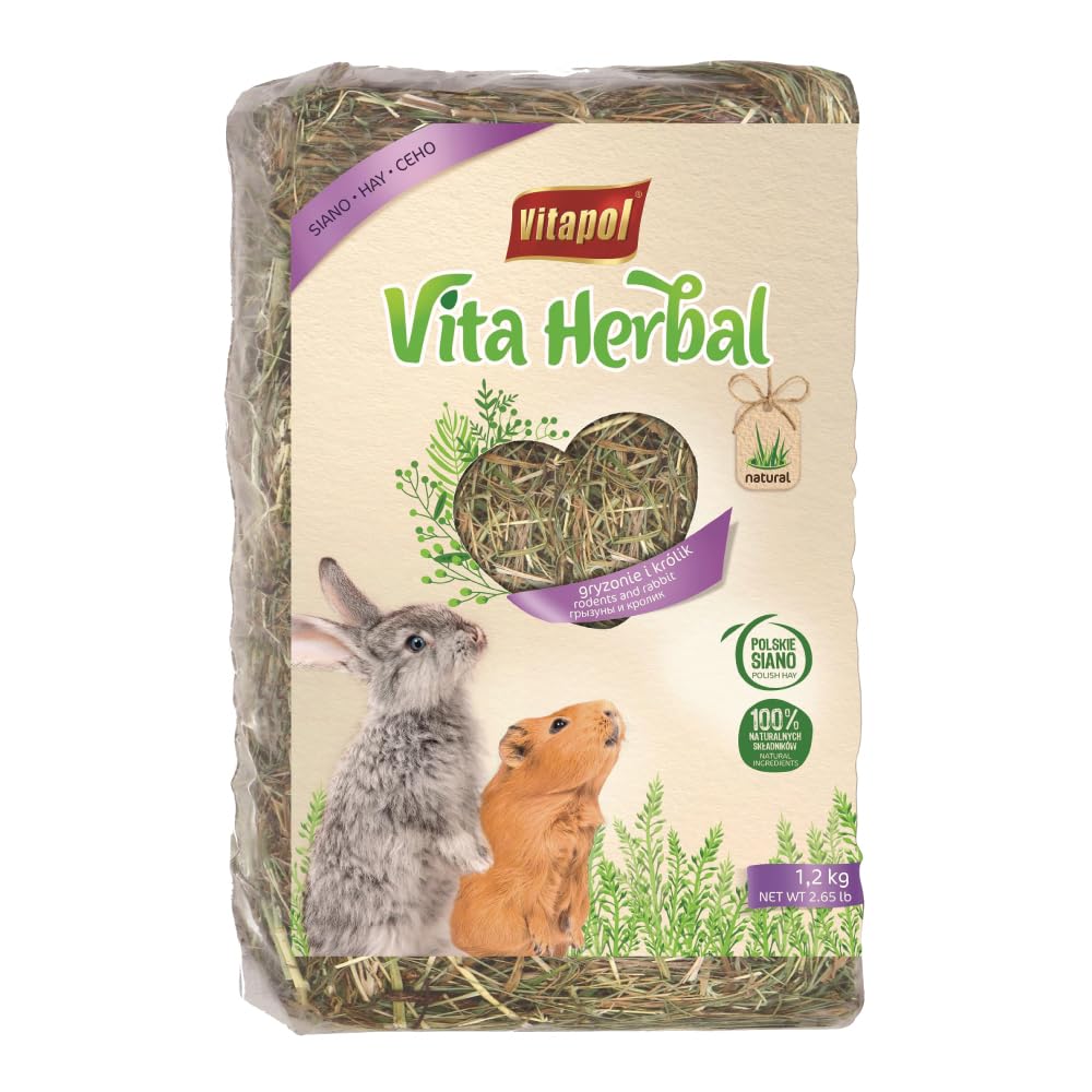 Vitapol Vita Herbal Hay for Rabbits & Rodents | Best Natural Polish Meadow Grass with Chamomile | High Fiber Digestive & Dental Care | (1.2 Kilogram, Pack of 1)
