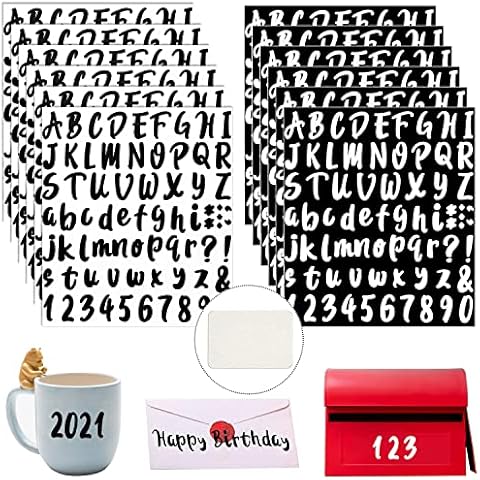 Letter Stickers, Self-Adhesive Vinyl, 864 Pieces, 12 Sheets, Adhesive Letters, Numbers, Stickers Set for Mailboxes, Signs, Doors, Address Numbers, DIY Scrapbooking (Black/White, 0.98 Inch) Cover