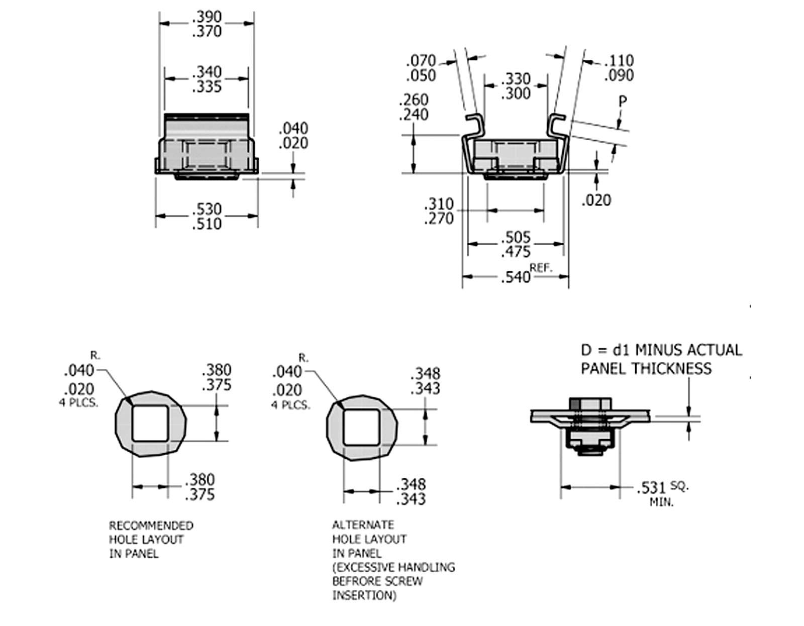 1/4-20 Cage Nuts Self-Retaining Cage Nuts 1/4-20 - Zinc Plated Steel Square Cage Nuts 1/4-20 Cage Nut (25)