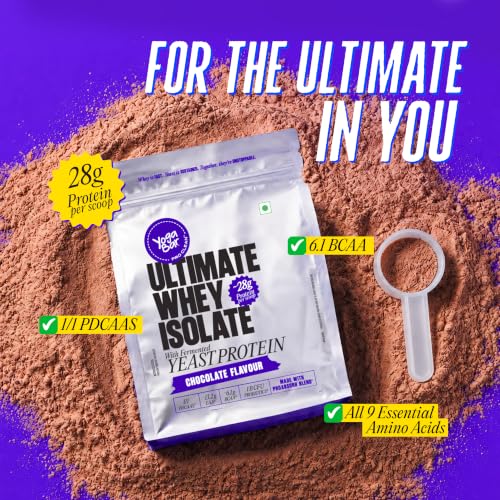 Image of Yogabar Ultimate Whey Protein Powder (Chocolate) | 28g Complete Protein with Whey Protein Isolate + Fermented Yeast Protein | Added Probiotics & Digestive Enzymes | High Absorption | 500g