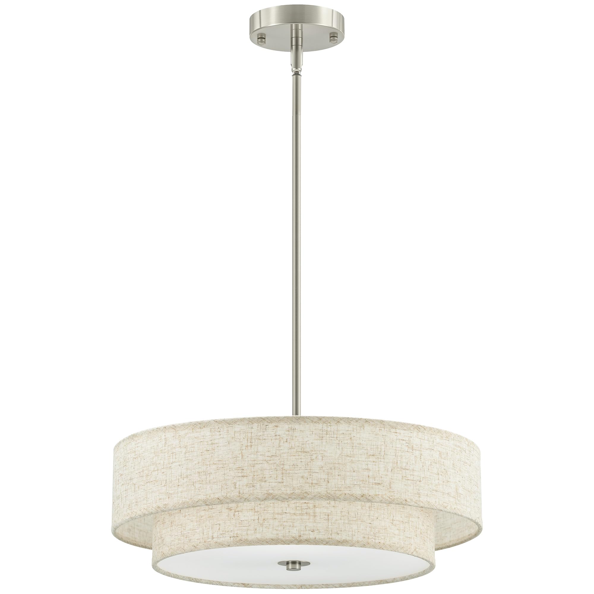 VONLUCE Modern Chandeliers, 18" Drum Chandeliers with 2-Layer Fabric Shade, 4-Light Pendant Light Fixture with E26 Base, Light Fixture for Dining Room Bedroom Living Room, Linen Shade & Nickel Finish