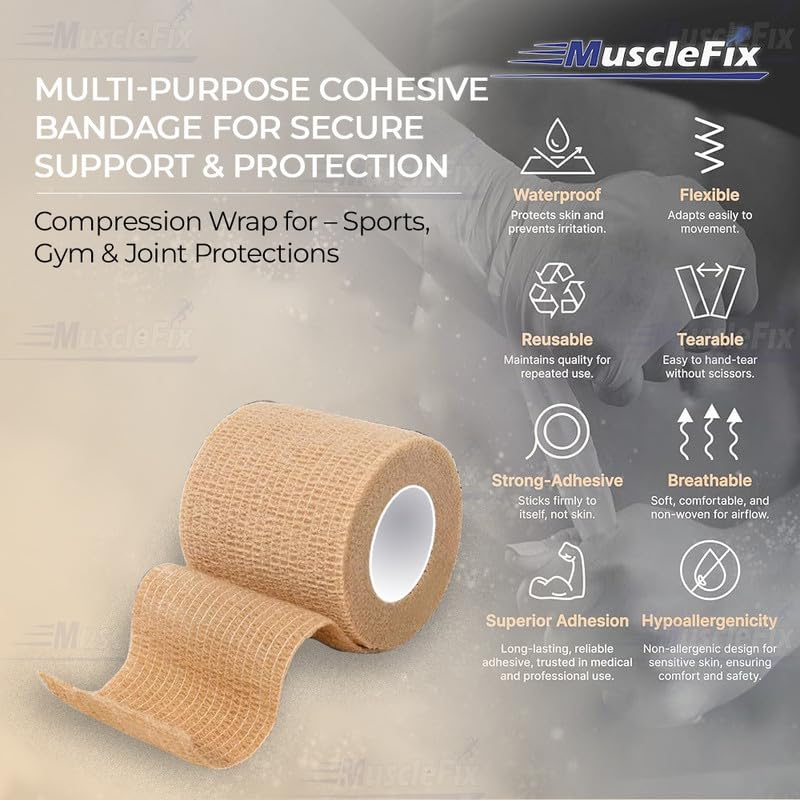 Image of Breathable Self Adhesive Wrap, Athletic, Non Woven Cohesive Bandage - for Sports, First Aid Medical, Wrist, Swelling (5 cm, 4.5 mtr) Pack of 4 (Black)