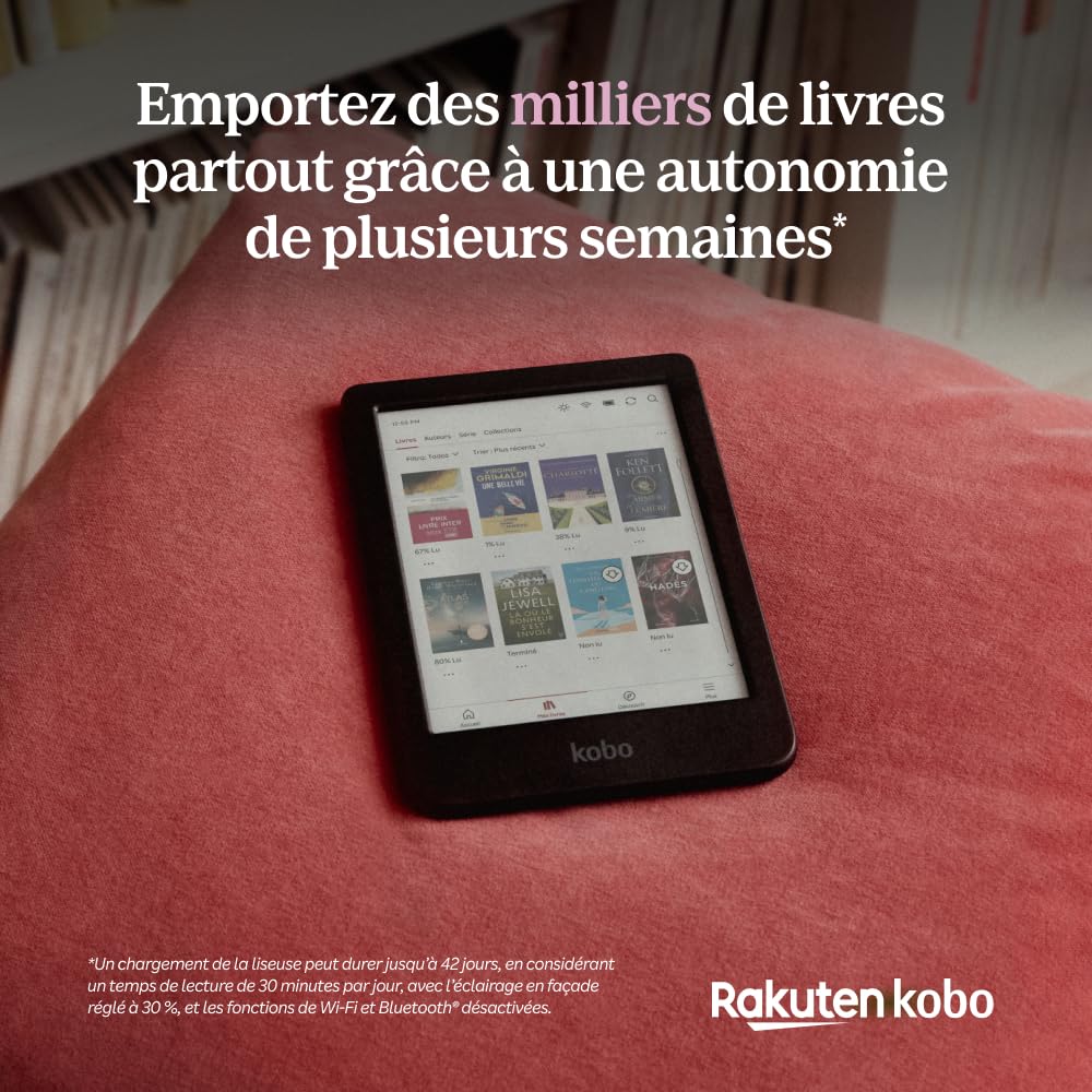 Kobo Clara Colour | Liseuse eBook Couleur | Écran Couleur E Ink Kaleido™ 3 sans Reflets de 6" | Option Mode Sombre | Étanche | Livres Audio | 16 Go de Stockage | Noir