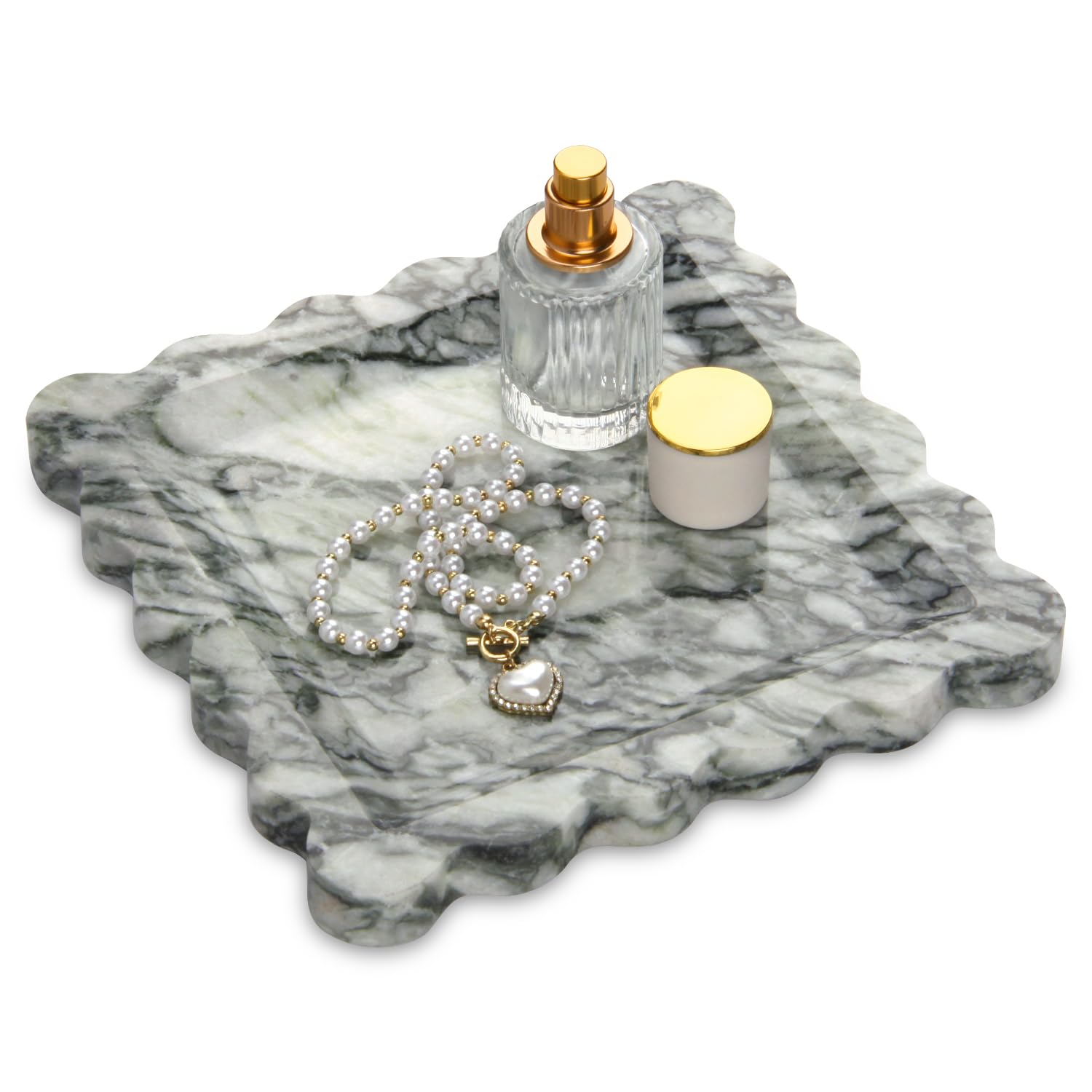 Marble Tray with Scalloped Edge, Green Emerald, 20 x 20 cm