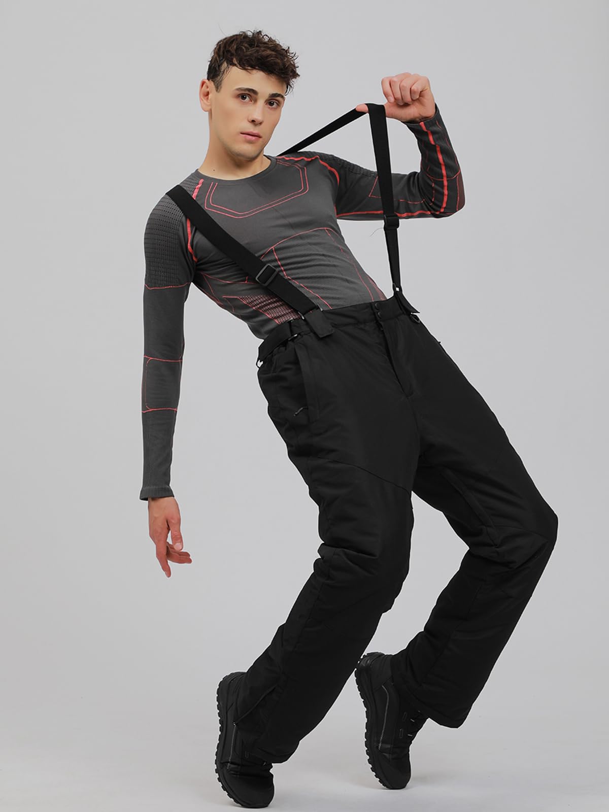 HOTIAN Herren Skihose Hosenträgerhose Outdoorhose Snowboardhose Winter Wasserdicht Warm Abnehmbare Hosenträger Skilanglaufhose Thermohose Wanderhose Ski Pant