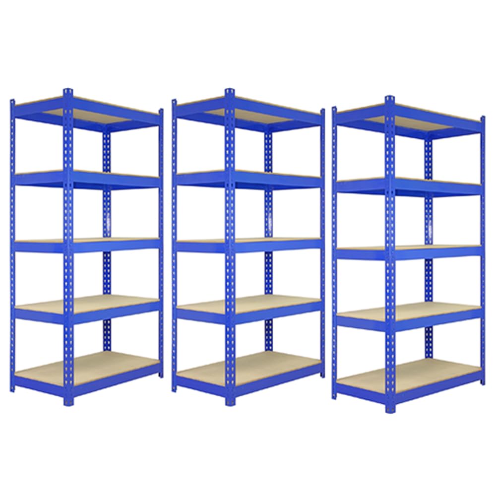 Monster Racking Blue 3 X Q-Rax Metal Racking Units 120 X 50 X 180Cm - 5 Tier Storage Bay Garage And Warehouse Storage Free Rubber Mallet