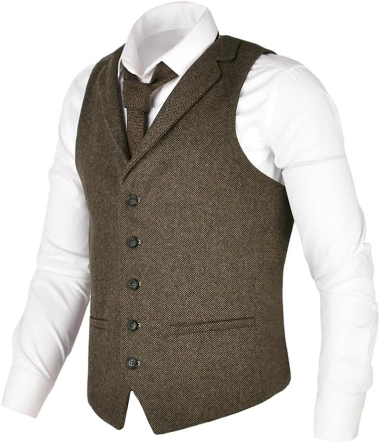 Men's Suit Vests Slim Fit Sleeveless Single Breasted Casual Dressy Vest Men Loose Versatile V-Neck Button Short Vest