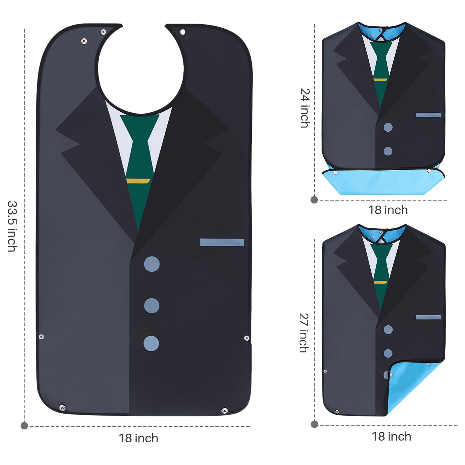 WenYa 3 Pack Adult Bibs for Men Washable Feeding Adult Bib with Crumb Catcher Waterproof Clothing Protectors for Adult Elderly and Disabled - Image 2