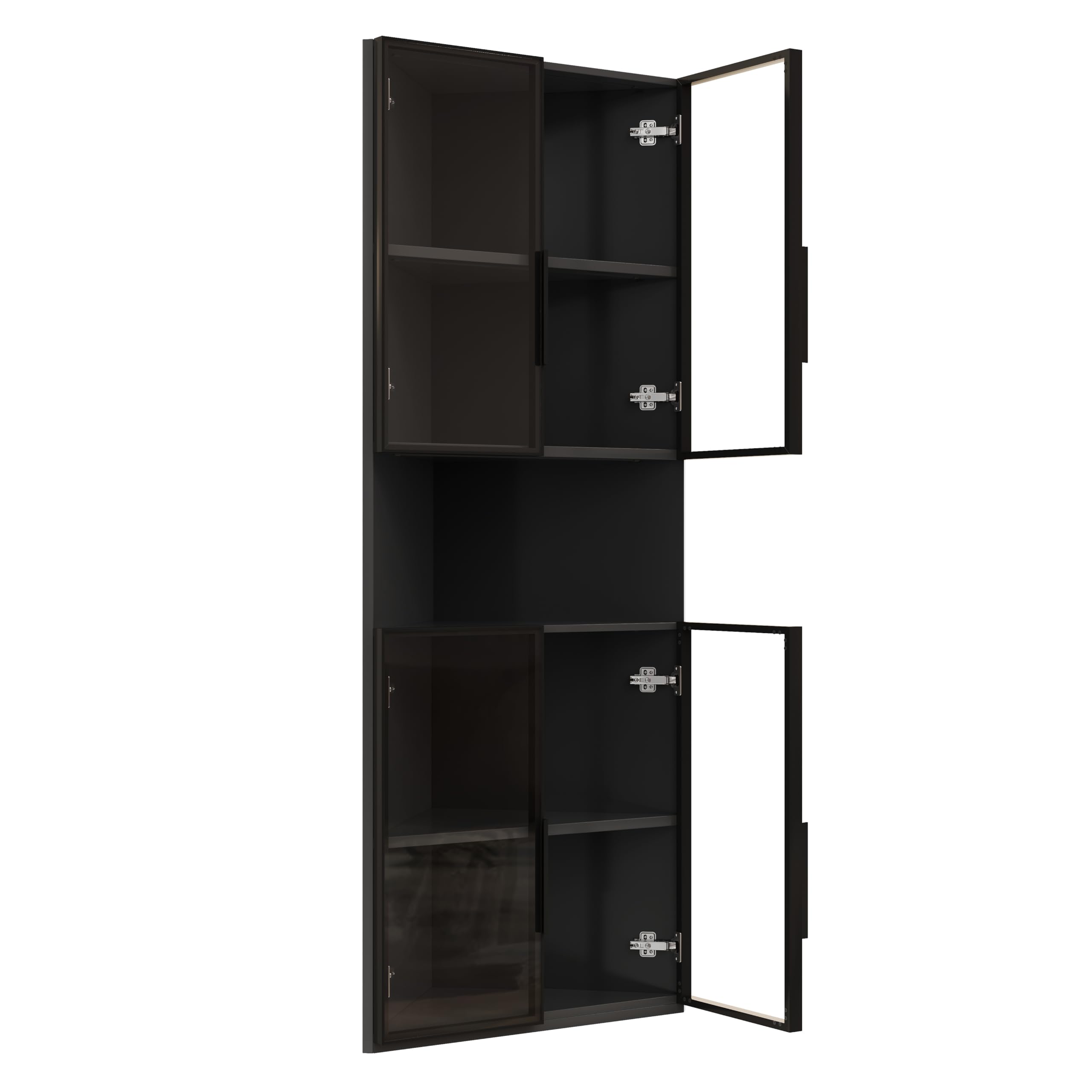 Merax Dreieckige Vitrine 62x32x160 cm mit Glasfront, LED-Beleuchtung und offenem Mittelbereich, für Sammlerstücke, Schwarz