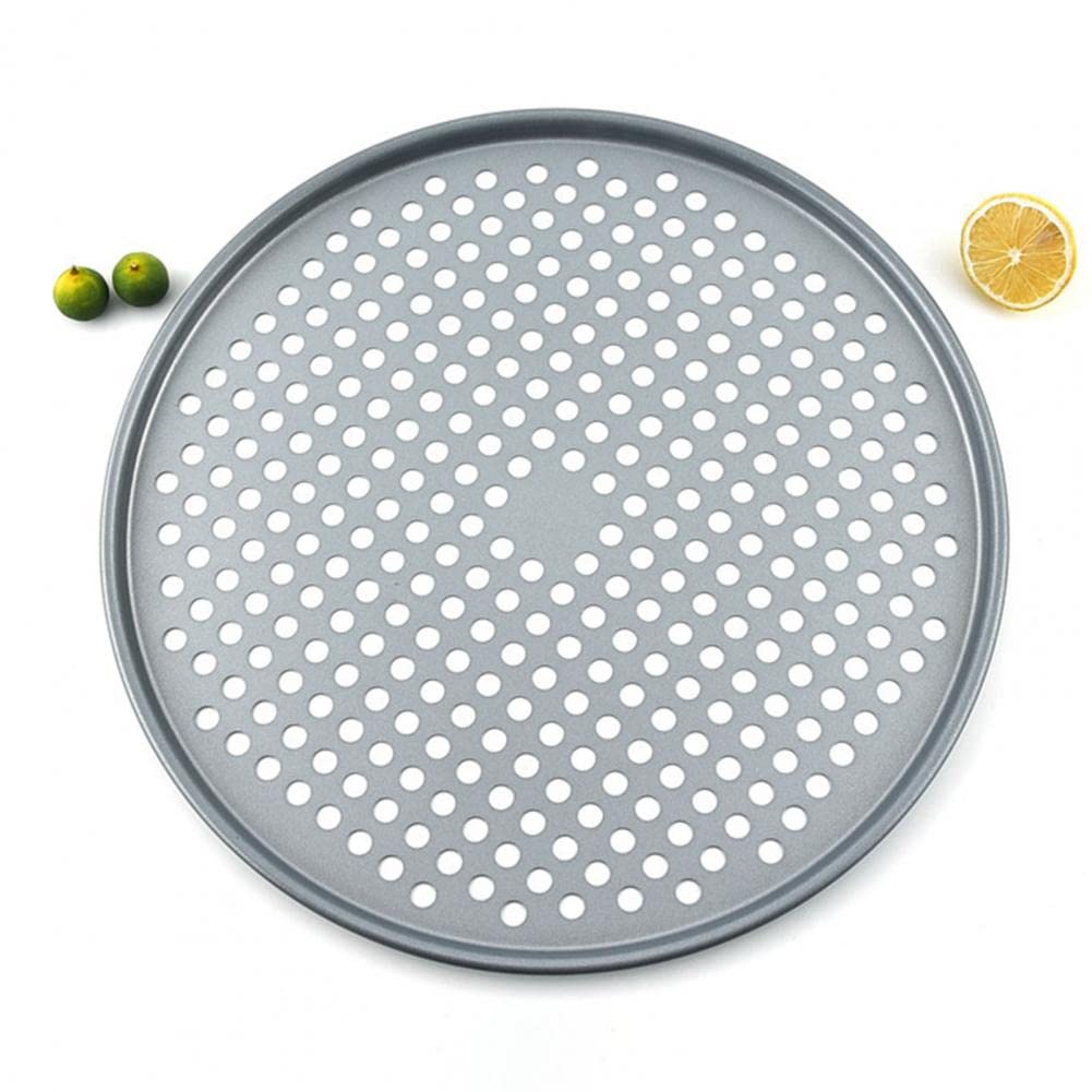 Bandeja para Pizza Redonda de 37 cm, Antiadherente, de Acero Inoxidable, con Orificio de ventilación, Gris Oscuro y Gris Claro.