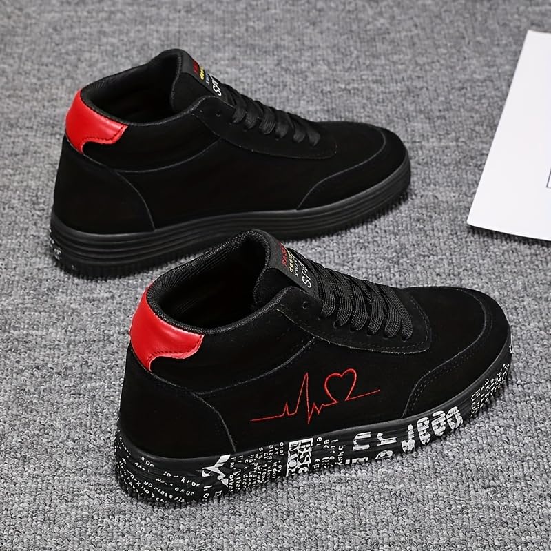 Women's Solid Color Casual Sports Shoes, Heart-Shaped Printed Soft Sole Thick Sole Skateboard Shoes Low Top Shoes4