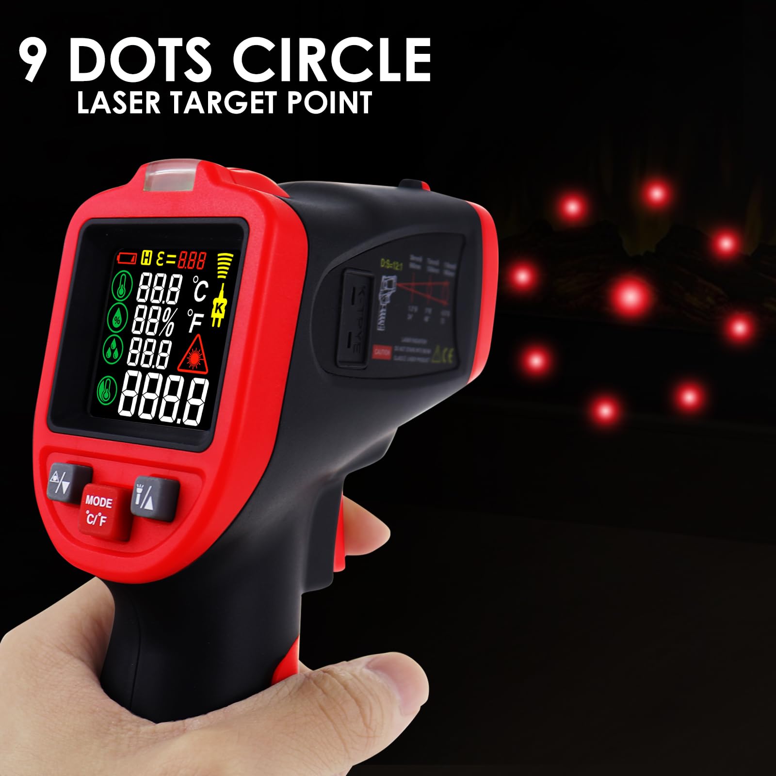 Termometro a Infrarossi Senza Contatto -50~850°C Puntamento Laser Sonda Termocoppia Tipo K Rilevamento UV