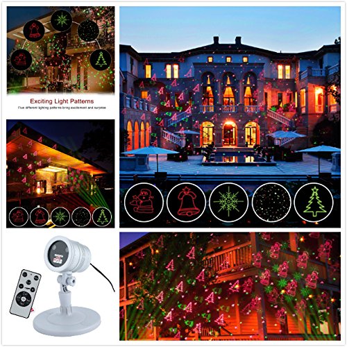 Christmas Projector Lights Green & Red Laser Lights Laser Show Star Light Shower RF Wireless Remote 6 Patterns IP44 Waterproof for Xmas Garden Decorations, Silver