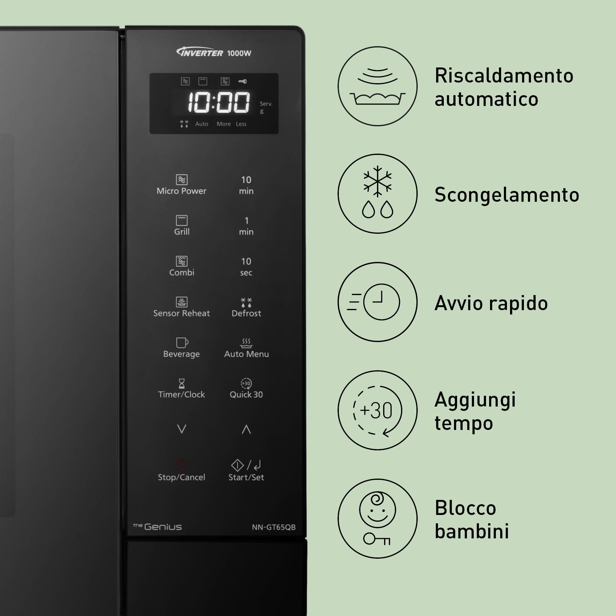 Panasonic NN-GT65QBEPG 31L Forno a Microonde Combi Grill, 1000W, Cottura Combinata, 7 Livelli di Potenza, Turbo Defrost, LED, Piatto Rotante, Nero