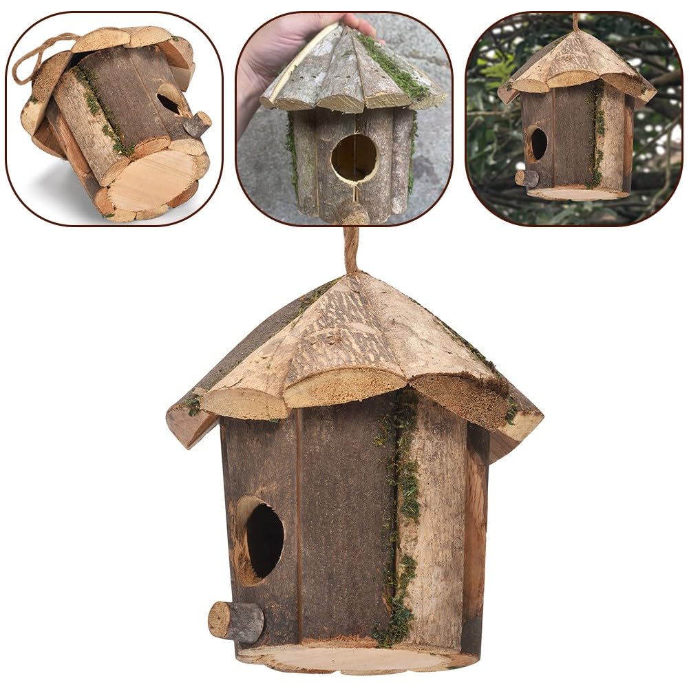 ZYWUOY Vogelhaus aus Holz für den Garten, stabile natürliche Nisthütte mit rustikalem Dekor-Design, einfache Montage, Outdoor-Unterschlupf für Wildvögel, 16 x 16 cm