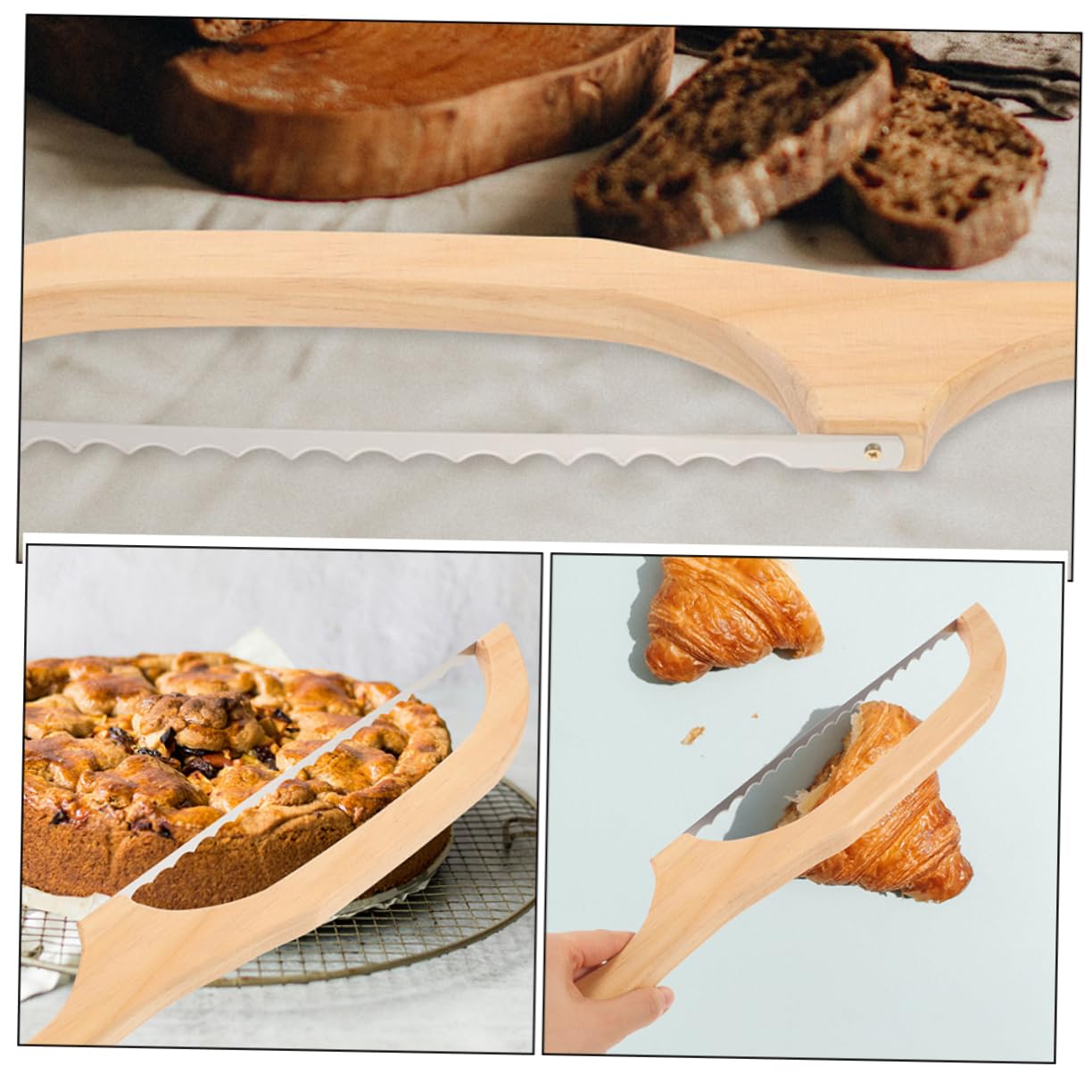Cabilock 8piezas Cortadora De Pan De Madera y Acero Inoxidable Herramienta De Corte Para Pan Casero De Duradera y Fácil De Limpiar Para Repostería y Cocina