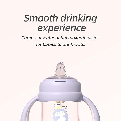 Miniatura 3 de Piifur Tritan - Vaso para beber con tapa de almacenamiento para 6 a 18 meses, a prueba de fugas, vaso con popote con peso con asa para bebé, 8 onzas