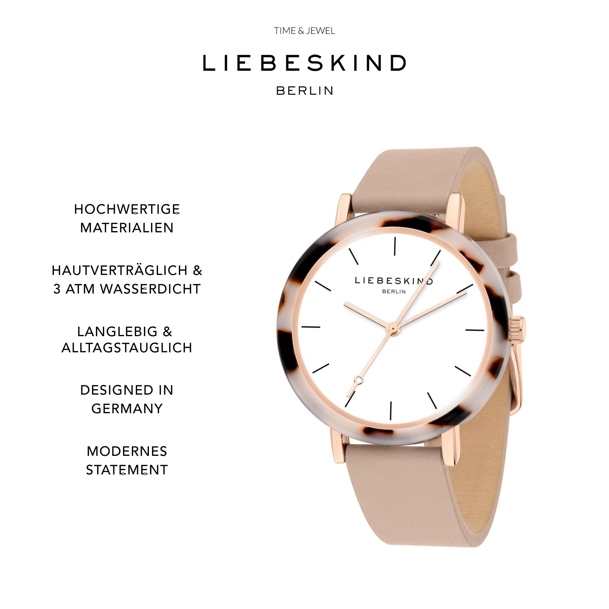 Liebeskind Berlin Damen Armbanduhr – Rundes Gehäuse mit gemustertem Acetat-Topring