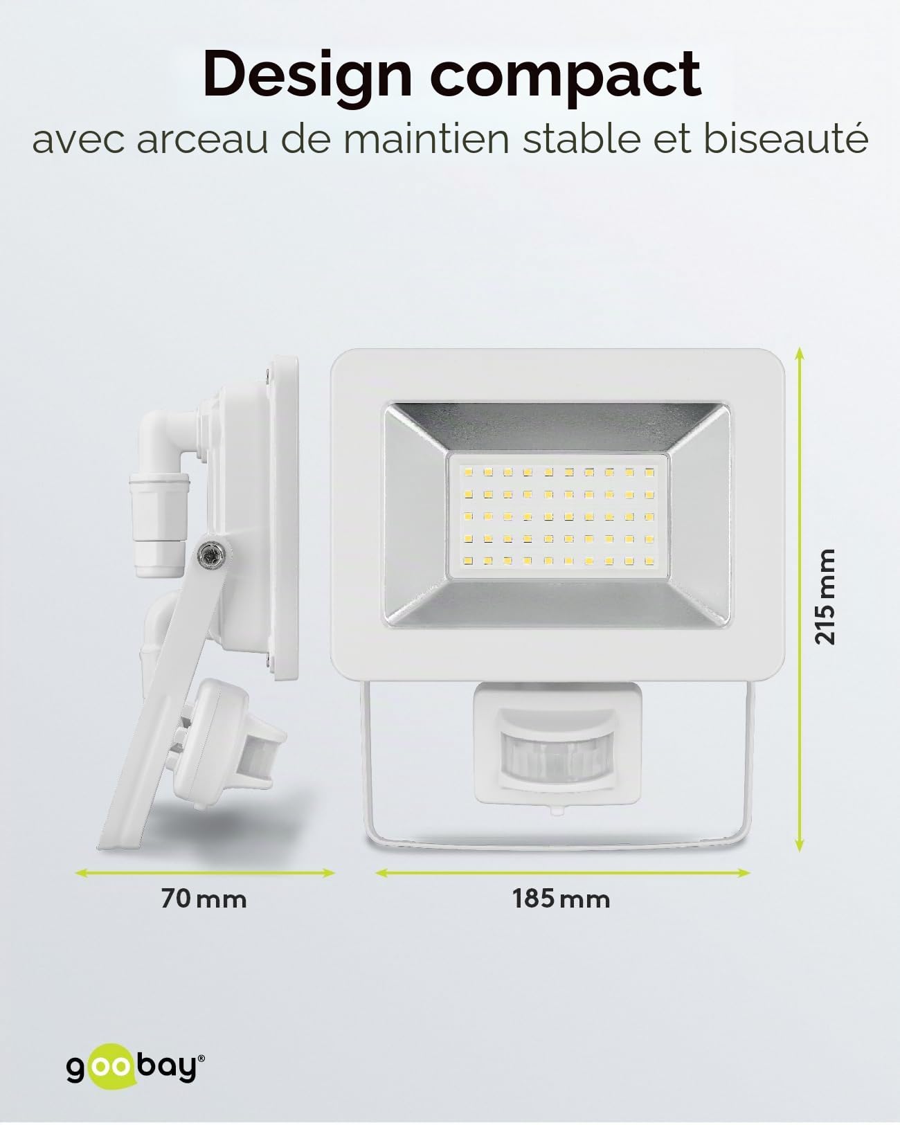 goobay 53884 Projecteur LED avec détecteur de mouvement extérieur 50 W - Capteur PIR - IP44 - Lumière blanche neutre 4250 lm - Montage mural - Spot de jardin - Blanc