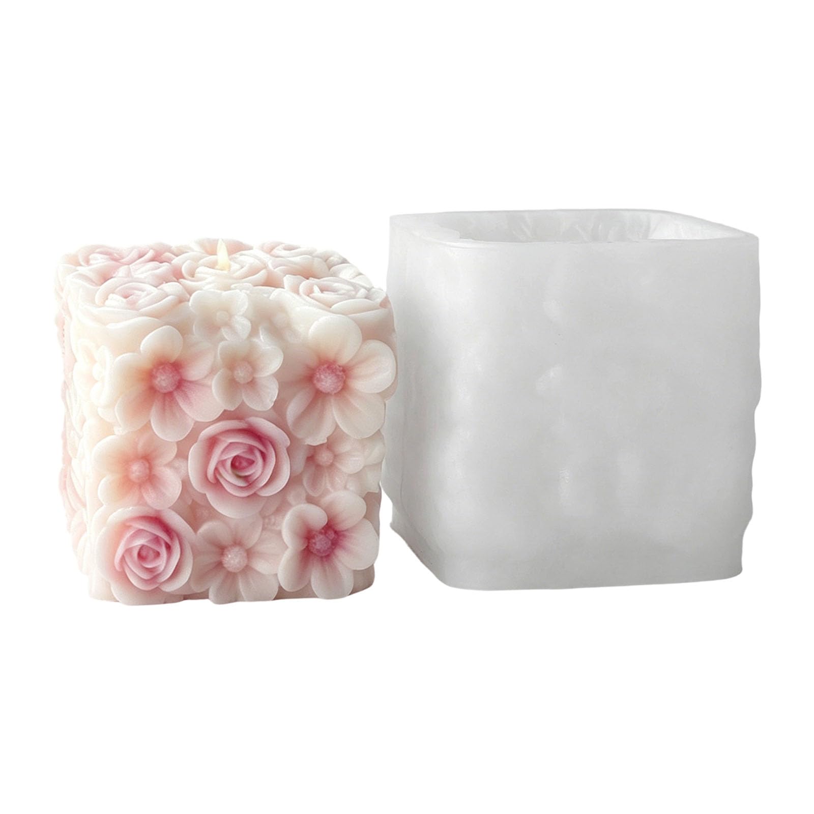 Oxxggkao Cubic Flower Bouquets Silicone Molds Floral Silicone Molds for Making Soap Gypsum Decoration Resin Casting Flower Block Elastomer Cast