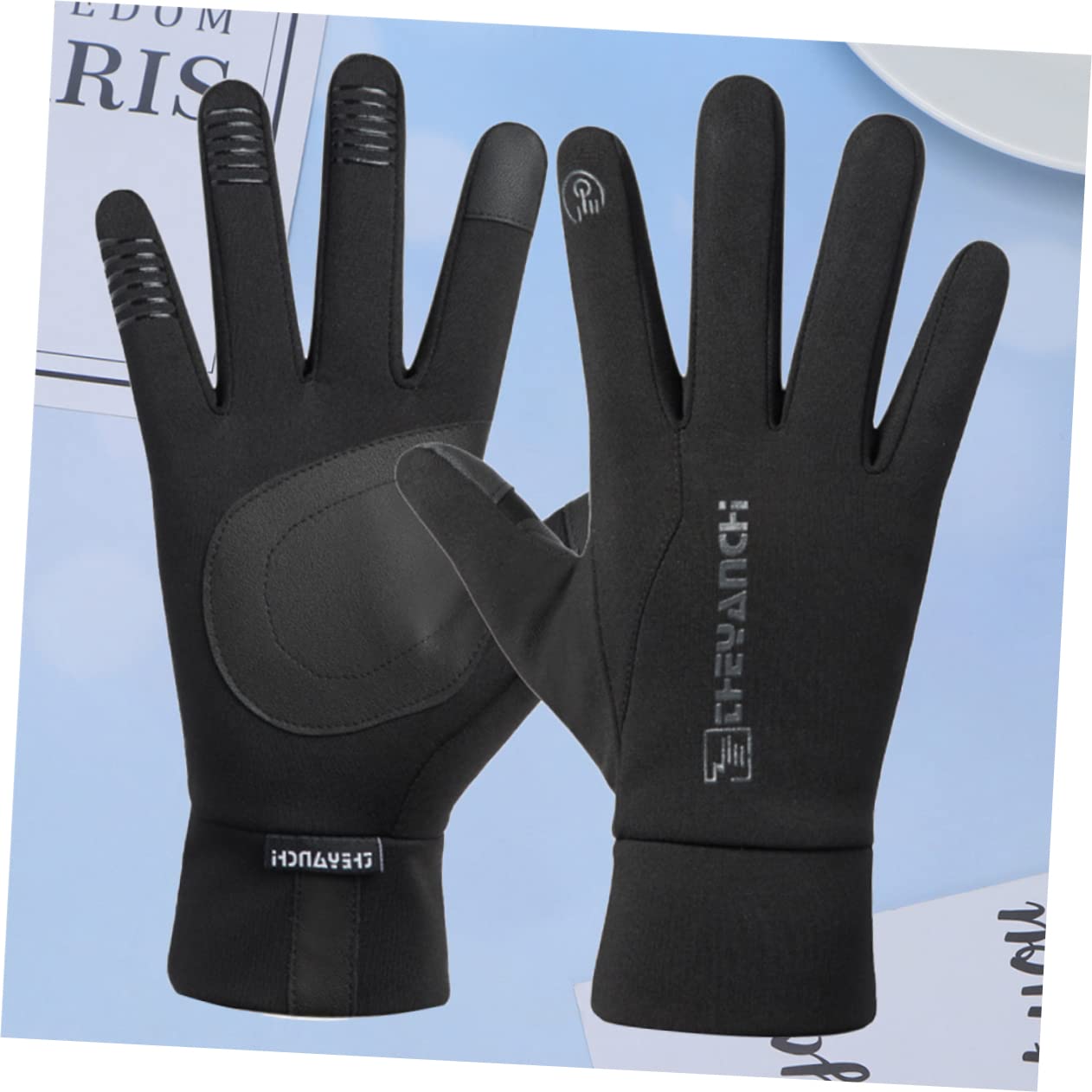 Yardwe 1pair Winter Cycling Gloves Windproof Touchscreen Gloves for Outdoor Riding Non-Slip All-Finger Design for Mountain and Road Biking Black