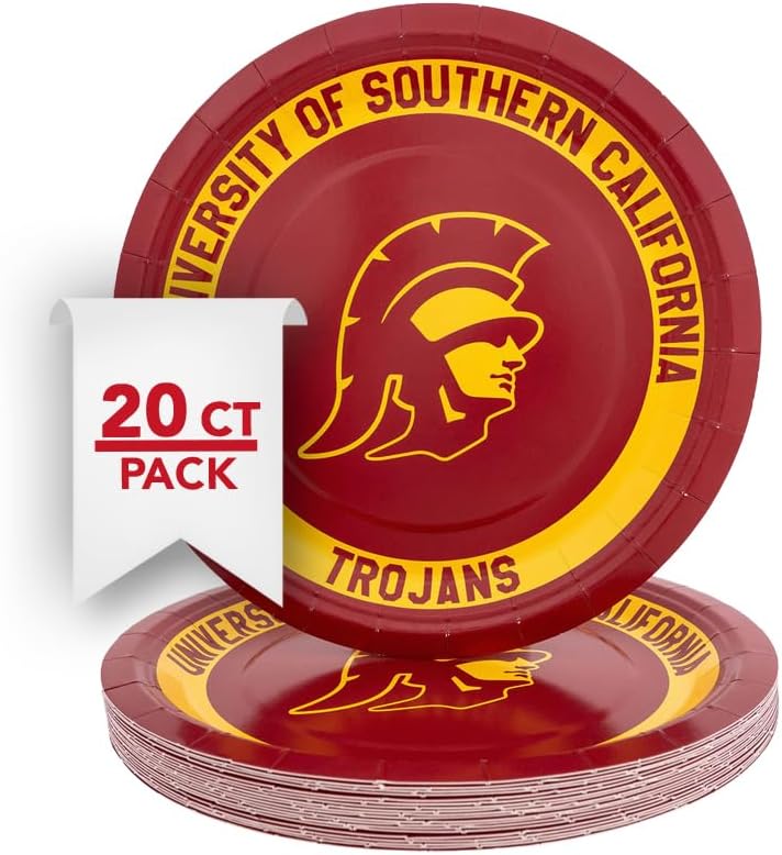Desert Cactus University of Southern California Paper Plates USC Trojans 20 Count 9 inch Round PlatesDecoration for Tailgates, Graduation, Party and Game Day (Design A)