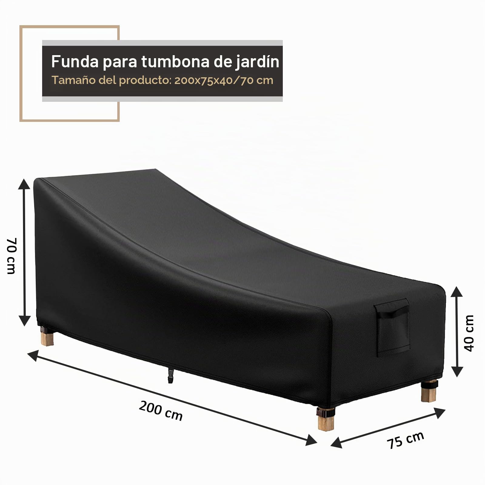 Funda Tumbona Jardin Exterior, 600D Oxford Tela Impermeable, Resistente al Viento, Anti UV, Resistentes al Desgarro, Fundas Sillas Jardin para Tumbona (210x80x45/75cm)