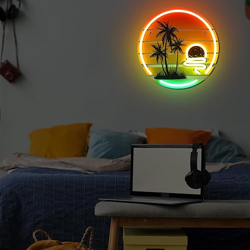 Miniatura 5 de Letrero de neón tropical de 11.8 pulgadas, palmera y puesta de sol, luz de neón para decoración de pared, coloridos letreros de barra con luz LED