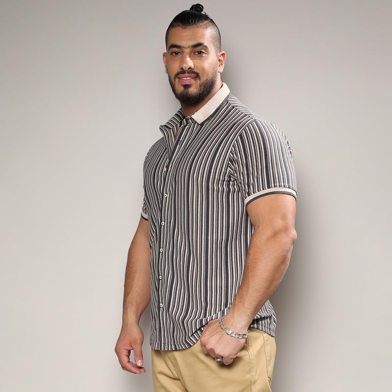 Image of Instafab Plus Men's Shirt for Casual Wear | Spread Collar | Short Sleeve | Button Closure | Plus-Size Fit | Cotton Shirt Crafted with Comfort Fit for Everyday Wear