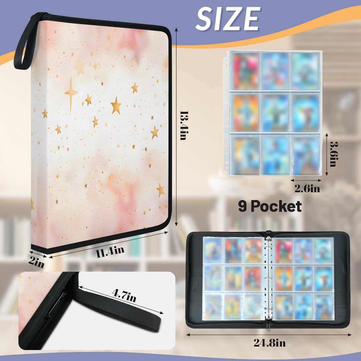 Raccoglitore per carte con 9 tasche, 900 tasche, con chiusura a cerniera (nuvole rosa Starlight)