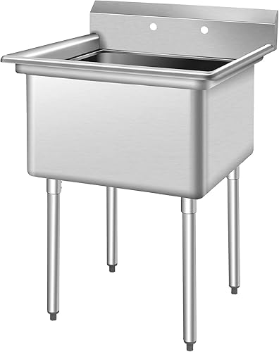 Giantex Fregadero de acero inoxidable, fregadero comercial 304 con protector contra salpicaduras, colador de drenaje, pies de bala ajustables,