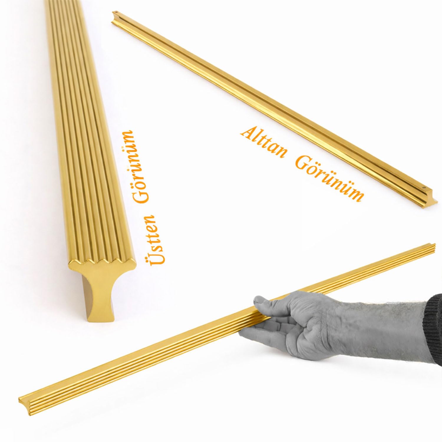 Foça Altın Çekmece Dolap Kulpu 992 mm Uzun Modern Tasarım Metal Kulp Mutfak Banyo Mobilya Kulbu