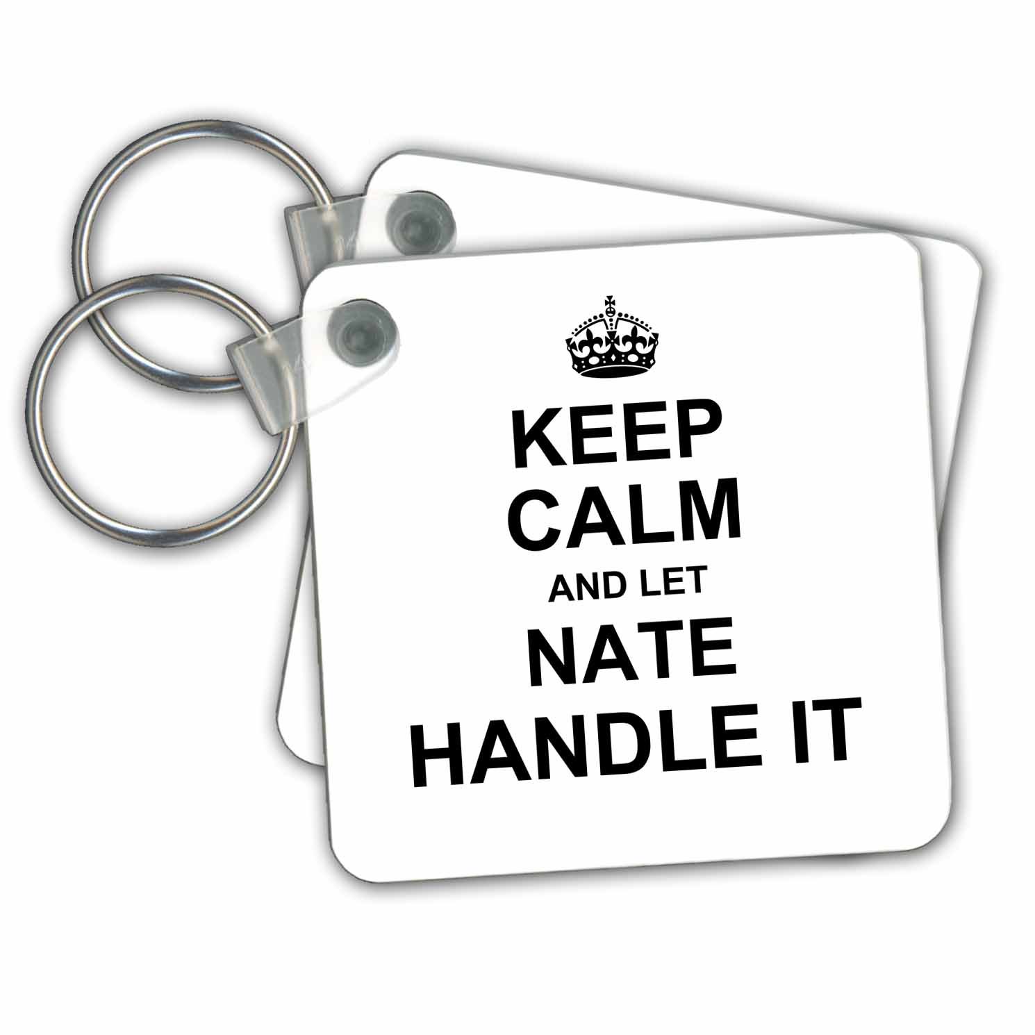 3dRoseKeep Calm And Let Nate Handle It - Funny Personal Name - Key Chains, 2.25-inch, Set of 2 Keyring, 6 cm, Varies