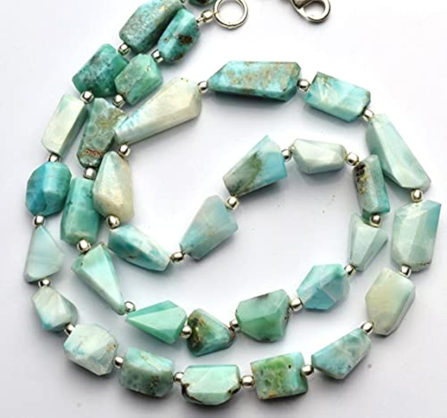 Larimar perles facettées pépites naturelles 19.5 pouces pour création bijoux