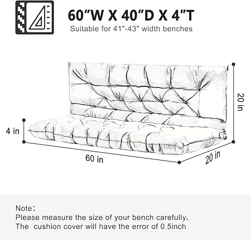 Miniatura 6 de Cojín de columpio para porche, 60 x 40 pulgadas, impermeable, para muebles de exterior con respaldo, cojines gruesos de reemplazo de 2 a 3 plazas