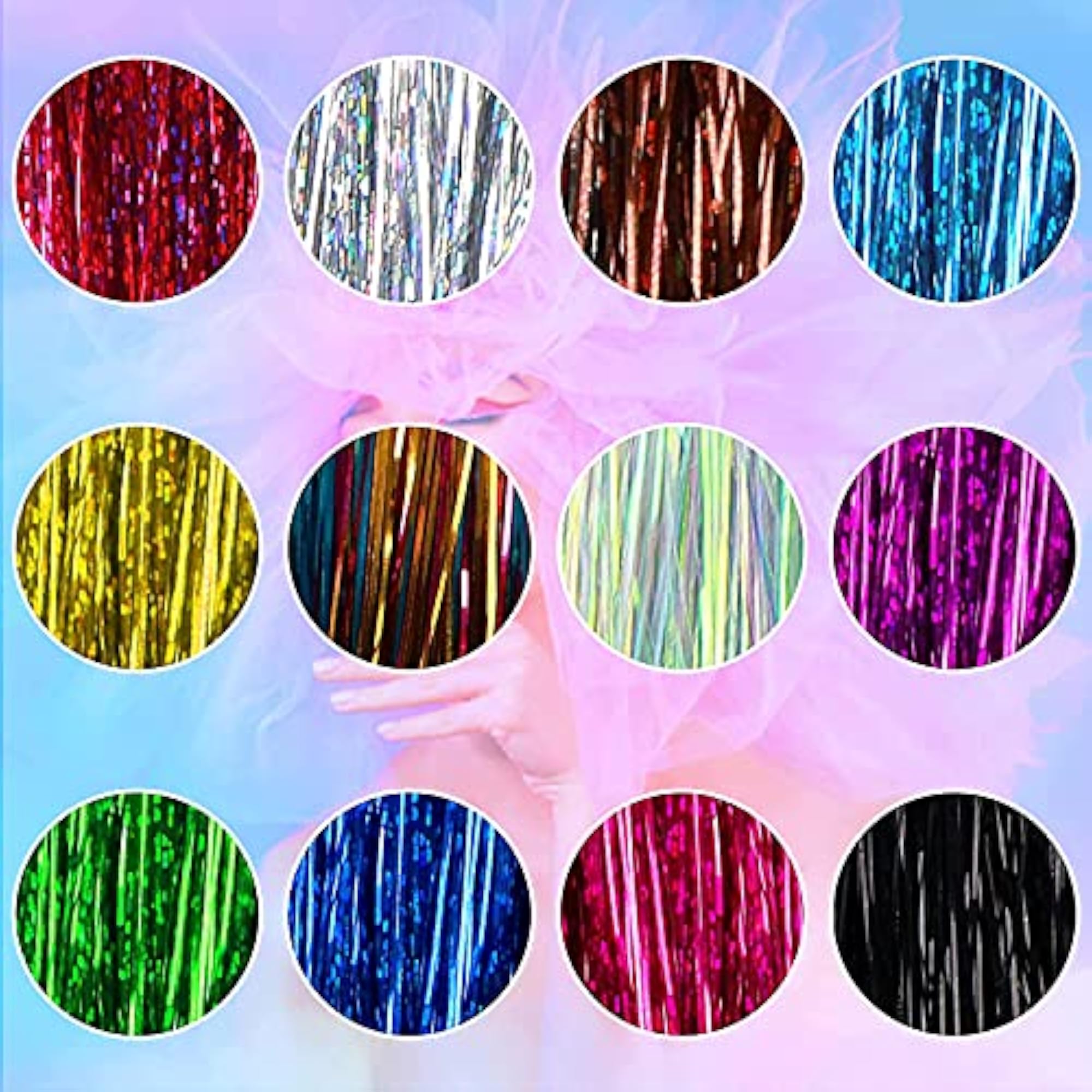 47 Inch Hair Extension Tinsel Kit, 12 Colors