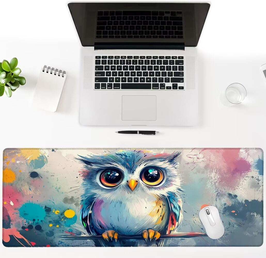 Alfombrilla Ratón XXL 1600x800x3 mm Mouse Pad Grande Gaming Búho Alfombrilla Escritorio,con Base de Goma Tapete Escritorio con Bordes Cosidos, Impermeable Antideslizante Ordenador Desk Mat zj-297
