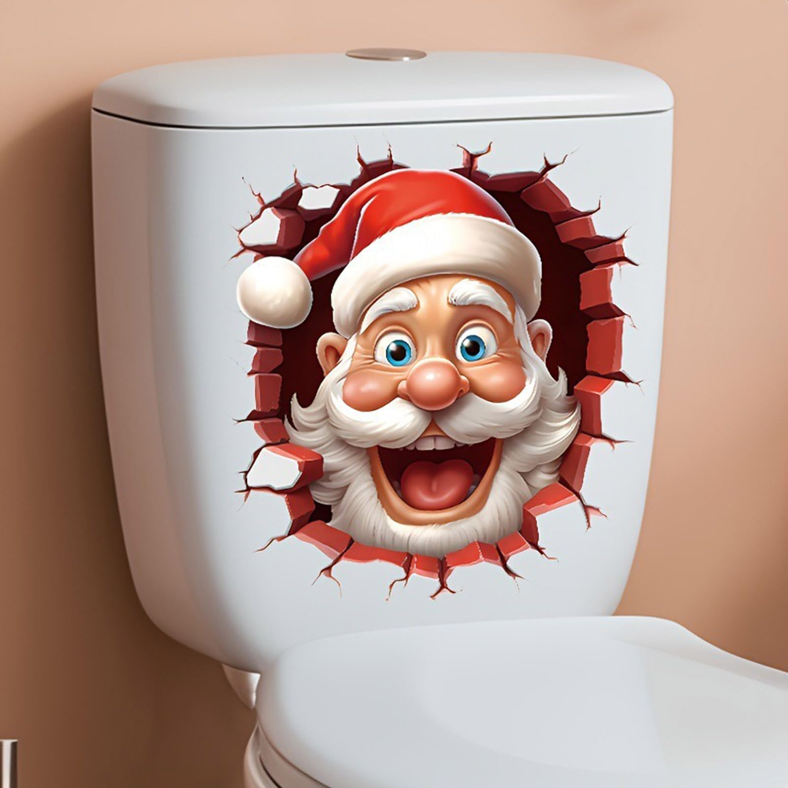 Adesivo Murale Babbo Natale Che Rompe Il Muro - Decorazione Natalizia 3D, Rimovibile, Per Pareti E Porte
