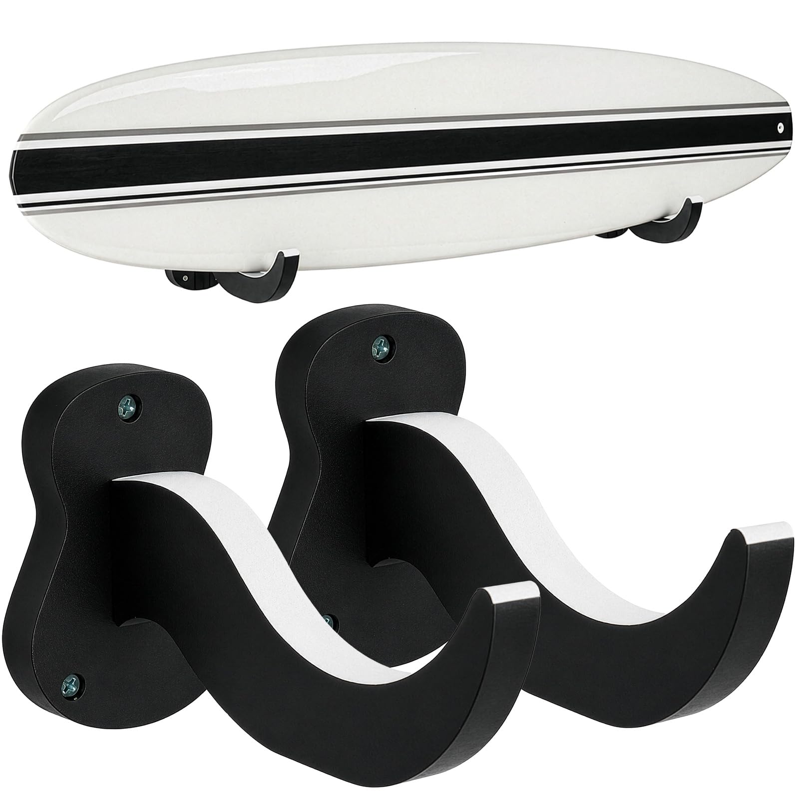 Minifactory Surfboard Wall Mount Wooden Surf Board Rack Wall Display Hanger (Black)