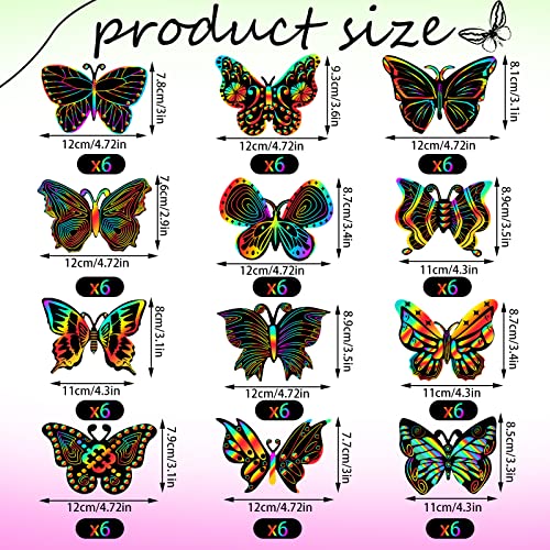Deekin 72 Pieces Butterfly Scratch Cards Rainbow Spring Scratch Crafts Butterfly Party Favors With 36 Pieces Bamboo Stylus For Girls Boys Classroom Games Diy Crafts Home Ornaments, 12 Styles #TOP1