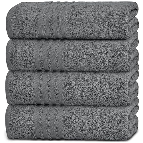 Image of White Classic Wealuxe Grey Bath Towels Set of 4, Cotton Body Towel for Hotel, Gym, Spa, Soft Extra Absorbent Quick Dry Towels for Bathroom 27x54 Inch