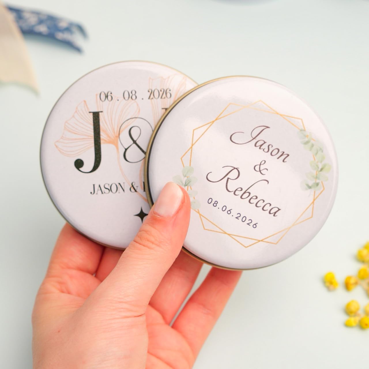 Personalized Candle Wedding Favors for Guests Bulk 12-100 Pack - Custom Candle Party Favors with Names and Date for Bridal Shower, Baby Shower, Birthday, Engagement and Wedding Keepsakes